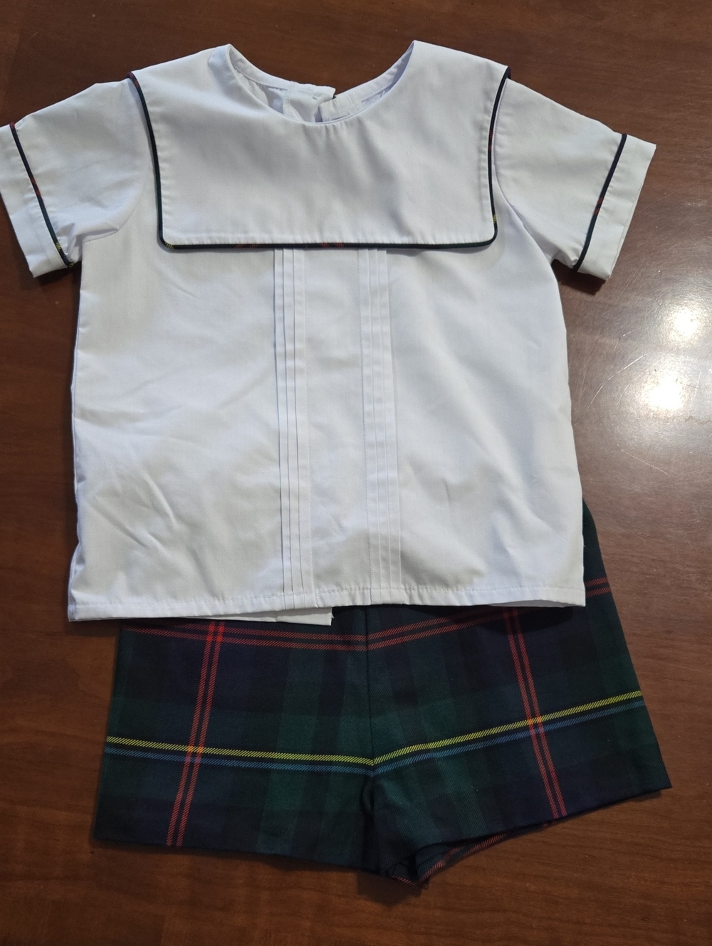 Tbbc Shepherd Short Set Holiday Navy Green Tartan Sz 4t